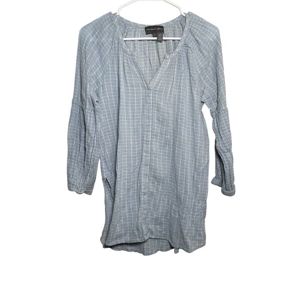 Michael Stars Blouse Women's Small V-Neck Tunic Textured Casual Striped Top - Picture 1 of 11